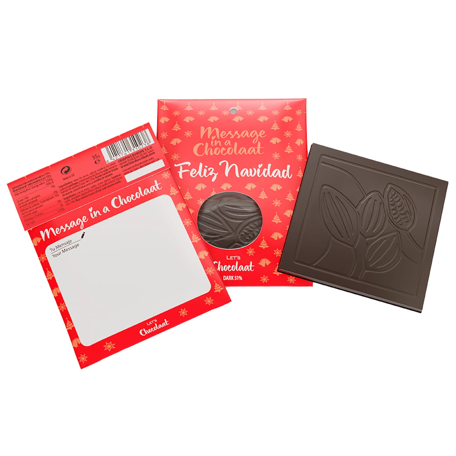 Let's Chocolaat Tableta Message in a Chocolaat 51% cacao Edición Navidad